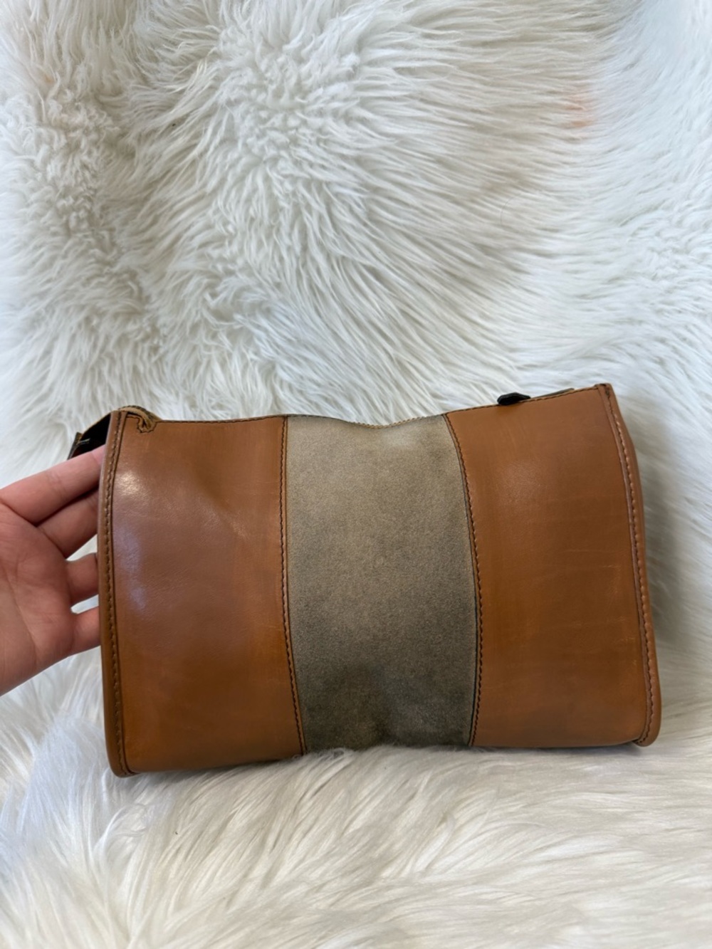 Authentic Christian Dior Tan Leather Beige Suede Clutch/Pouch
